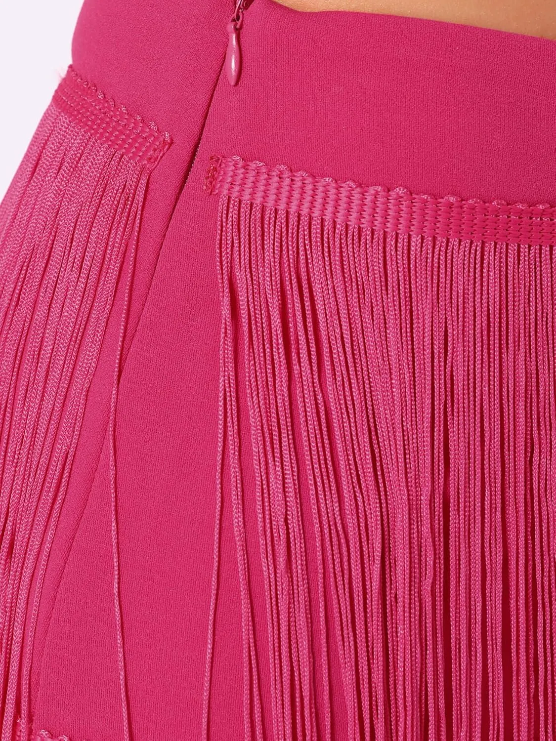 Allegra K Women's High Waist Bodycon Tiered Pencil Midi Tassel Fringe Skirts