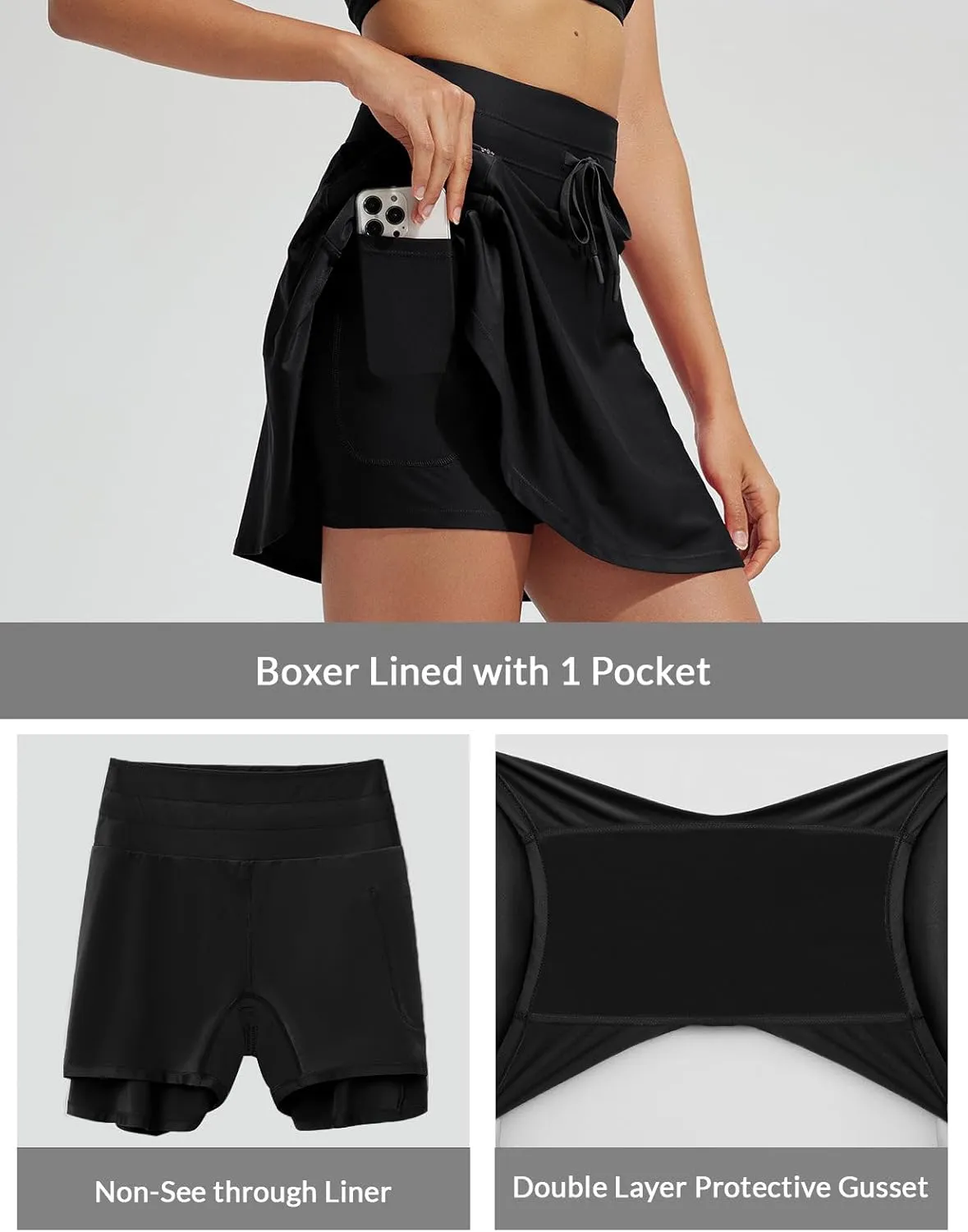 baleaf Women's High Waisted 15'' Swim Skirt Boxer Liner Quick Dry Bathing Suit Tankini Swimsuit Bottoms with Zipper Pocket