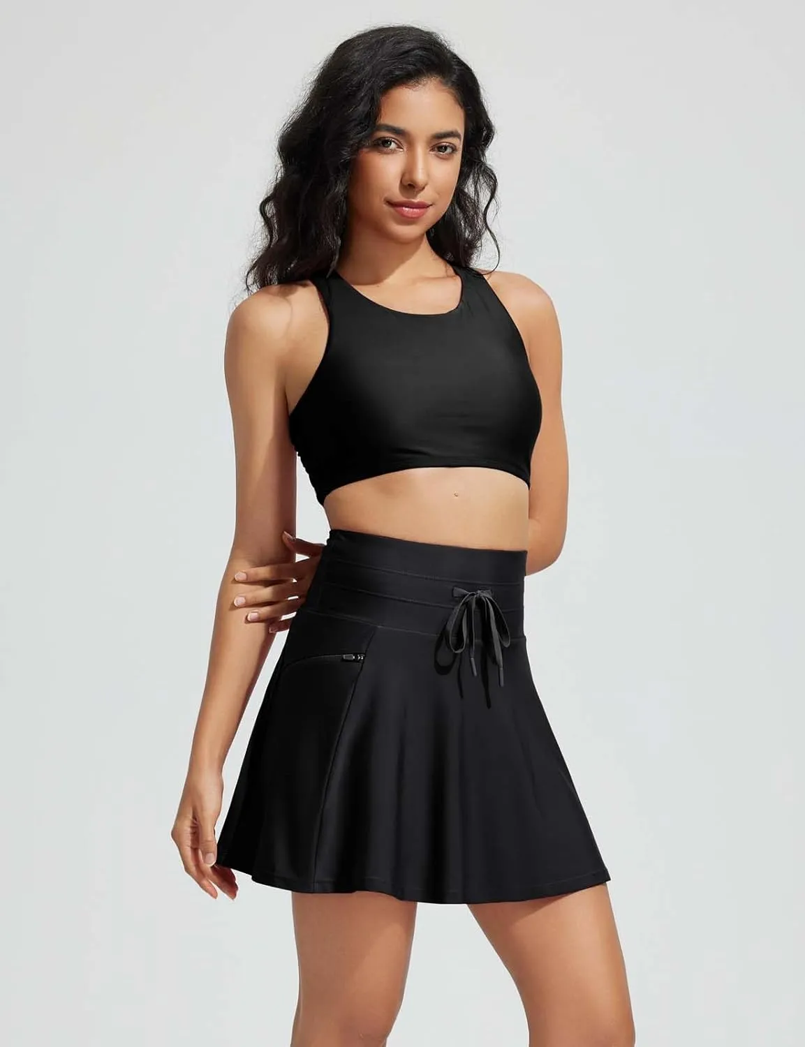 baleaf Women's High Waisted 15'' Swim Skirt Boxer Liner Quick Dry Bathing Suit Tankini Swimsuit Bottoms with Zipper Pocket