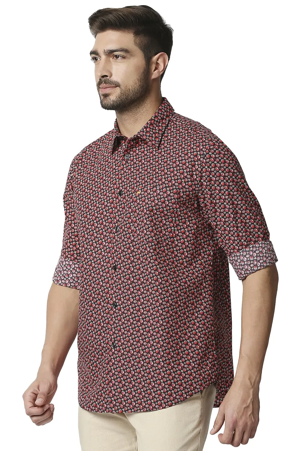 Basics Slim Fit Digital Poplin Printed Shirt