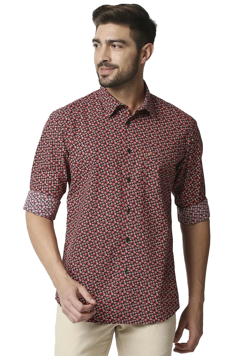Basics Slim Fit Digital Poplin Printed Shirt
