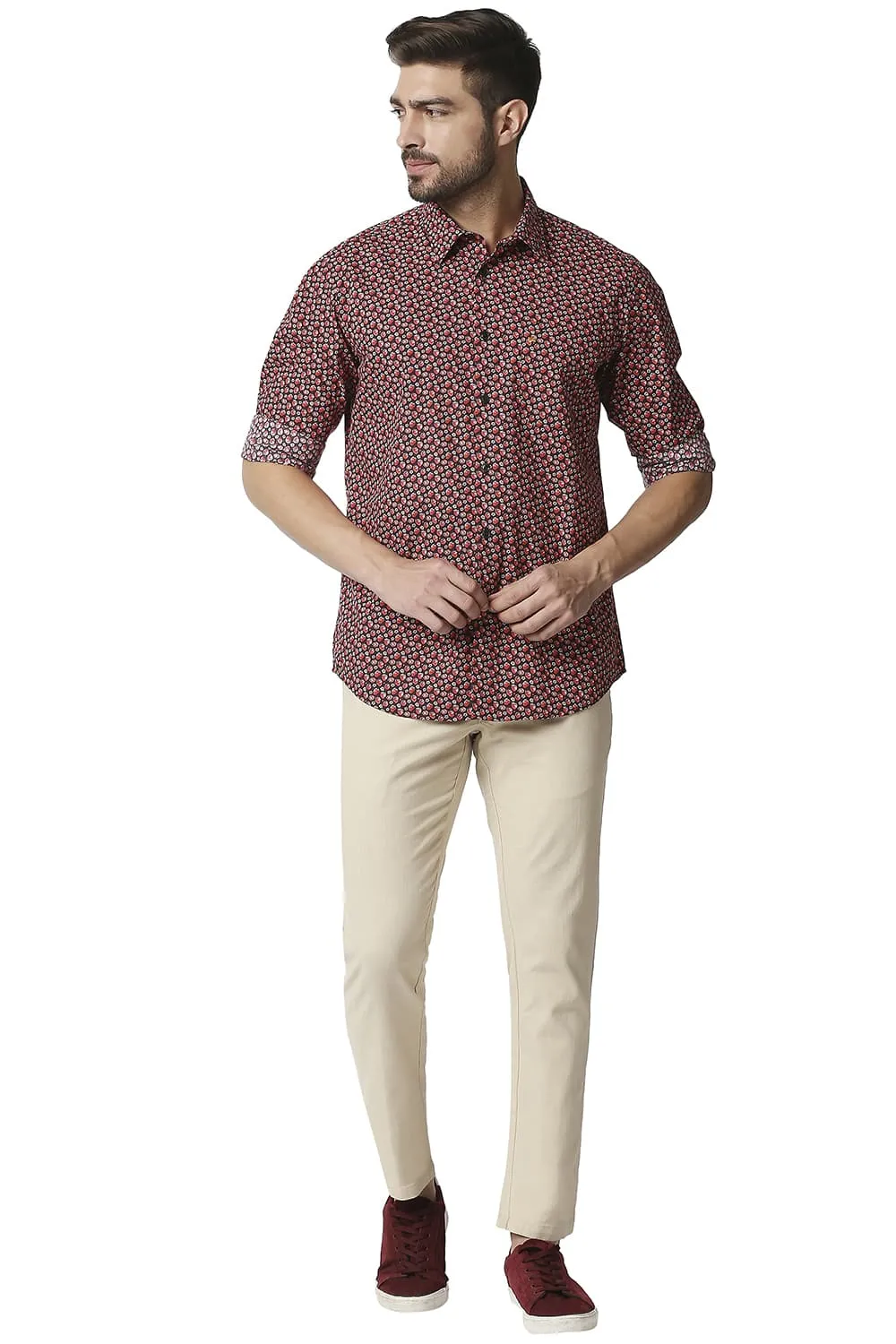 Basics Slim Fit Digital Poplin Printed Shirt