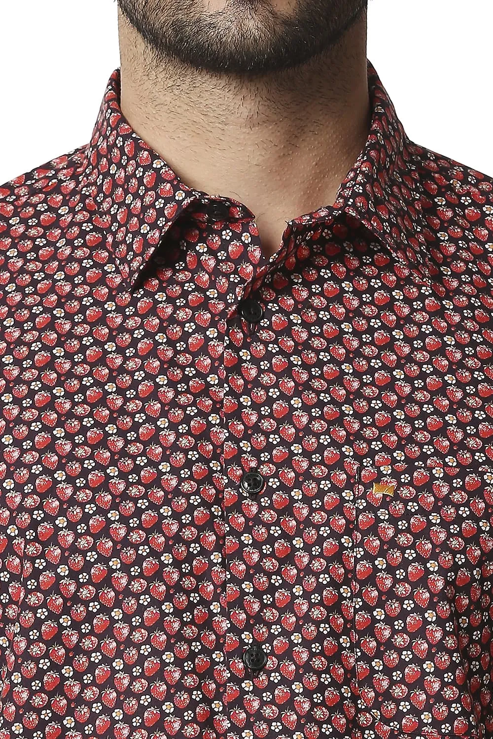 Basics Slim Fit Digital Poplin Printed Shirt