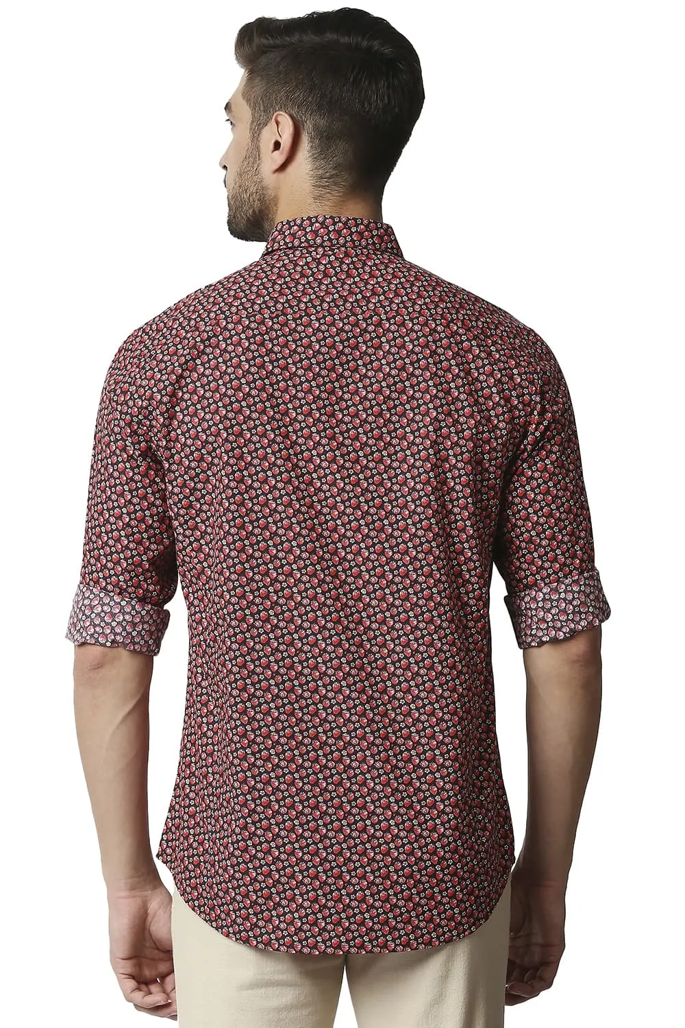 Basics Slim Fit Digital Poplin Printed Shirt