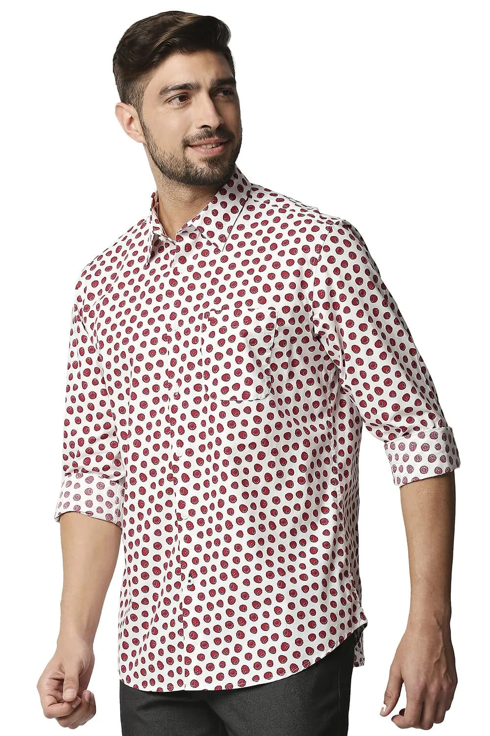 Basics Slim Fit Digital Poplin Printed Shirt
