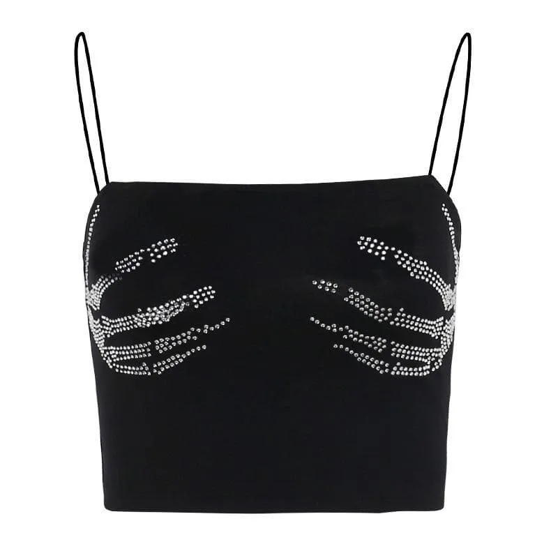 BerryBetty - Beaded square neck backless palm pattern crop top