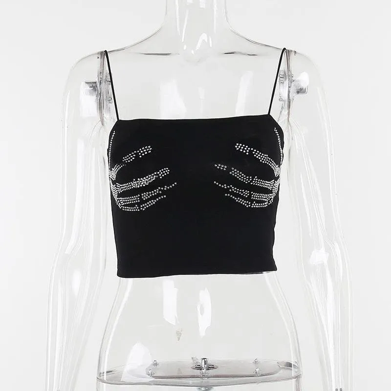 BerryBetty - Beaded square neck backless palm pattern crop top