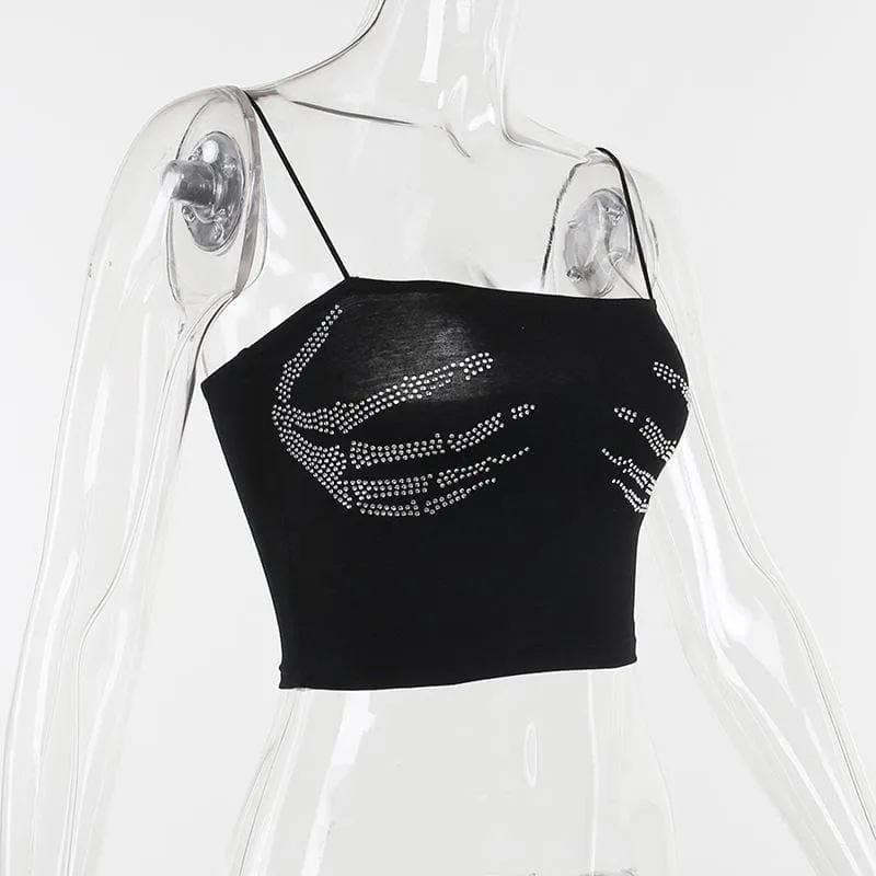 BerryBetty - Beaded square neck backless palm pattern crop top