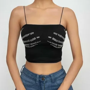 BerryBetty - Beaded square neck backless palm pattern crop top