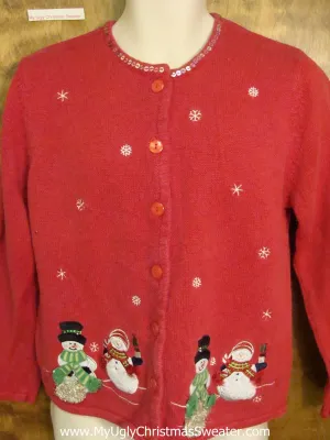 Cheap Red Ugly Christmas Sweater with Snowmen