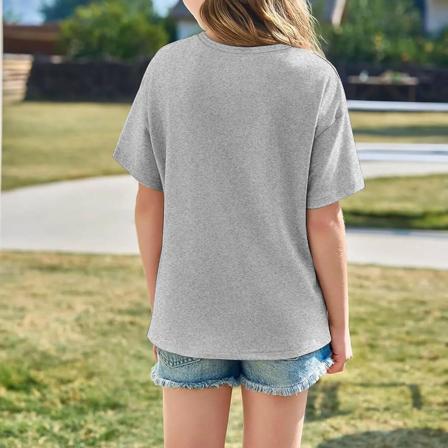 Girls Casual Short Sleeve Graphic T Shirts Kids Summer Tops Vintage Crewneck Loose Basic Tees 5-14 Years