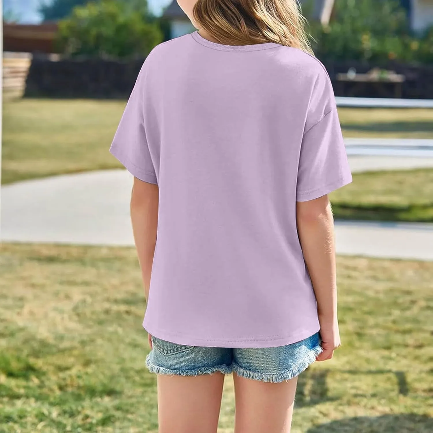 Girls Casual Short Sleeve Graphic T Shirts Kids Summer Tops Vintage Crewneck Loose Basic Tees 5-14 Years