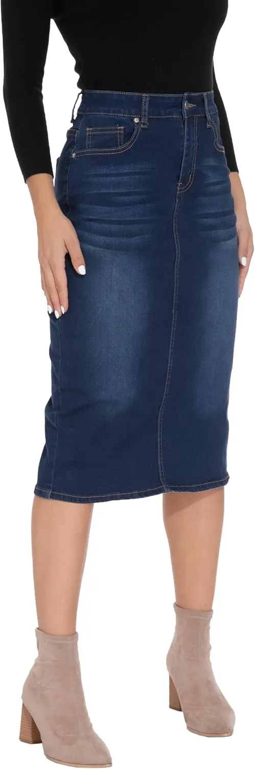 GUANYY Womens Denim Skirt-High Waisted Knee Length Slim Fit Pencil Stretch Jean Skirt