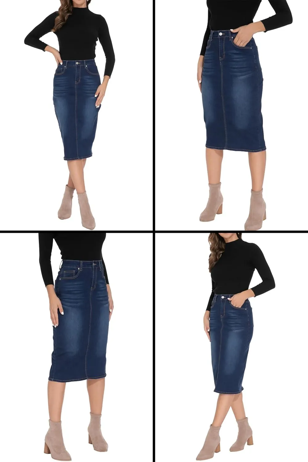GUANYY Womens Denim Skirt-High Waisted Knee Length Slim Fit Pencil Stretch Jean Skirt