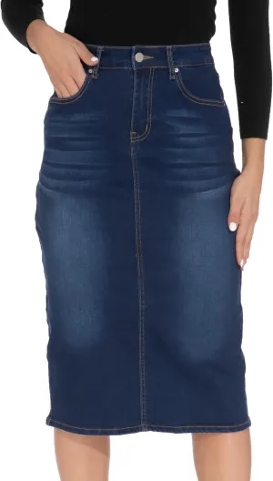 GUANYY Womens Denim Skirt-High Waisted Knee Length Slim Fit Pencil Stretch Jean Skirt