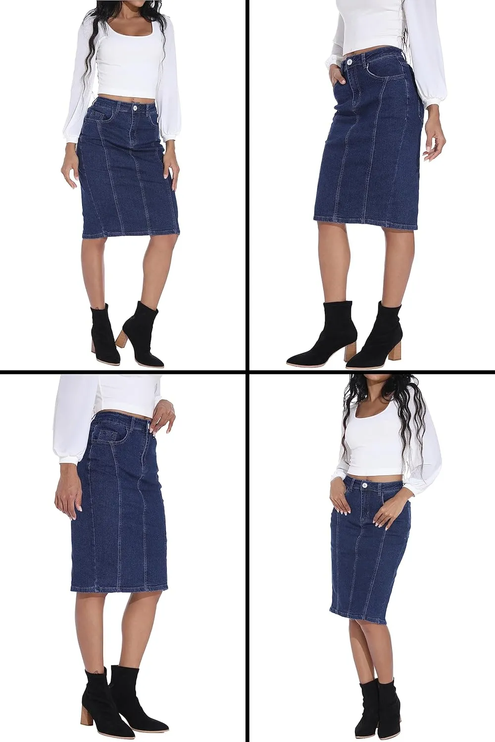 GUANYY Womens Denim Skirt-High Waisted Knee Length Slim Fit Pencil Stretch Jean Skirt