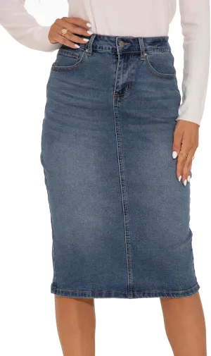 GUANYY Womens Denim Skirt-High Waisted Knee Length Slim Fit Pencil Stretch Jean Skirt
