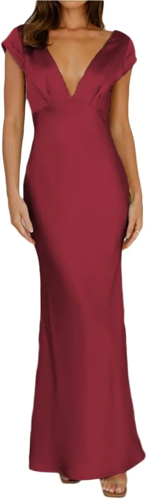 Halfisland Womens Summer Satin V Neck Cap Sleeve Backless Maxi Dress Elegant Twist Cut Out Midi Dresses Wedding Guest