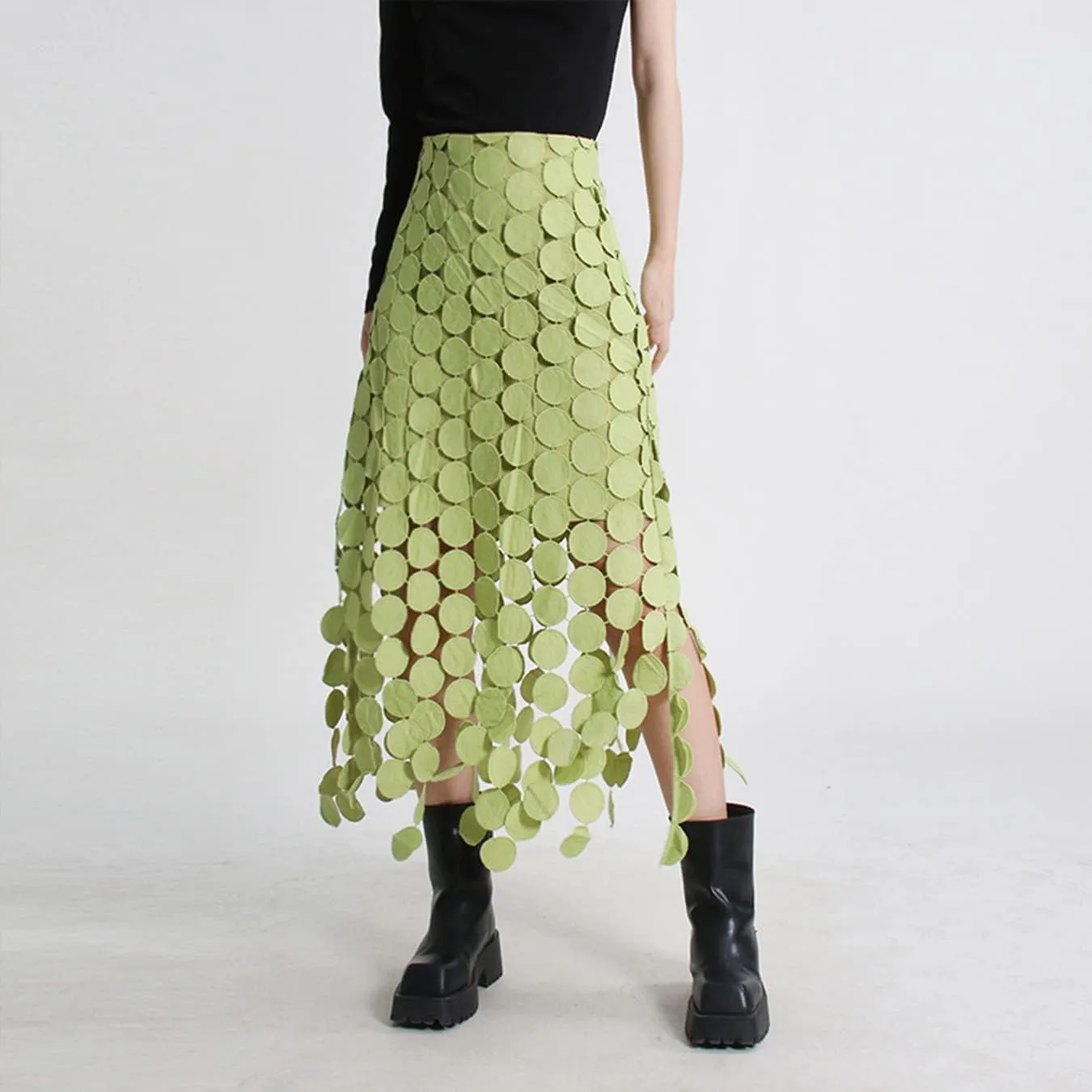 KBLK-JAY Women's Elegant High Waisted Pencil Skirt French Style Tassel Solid Bodycon Midi Skirt