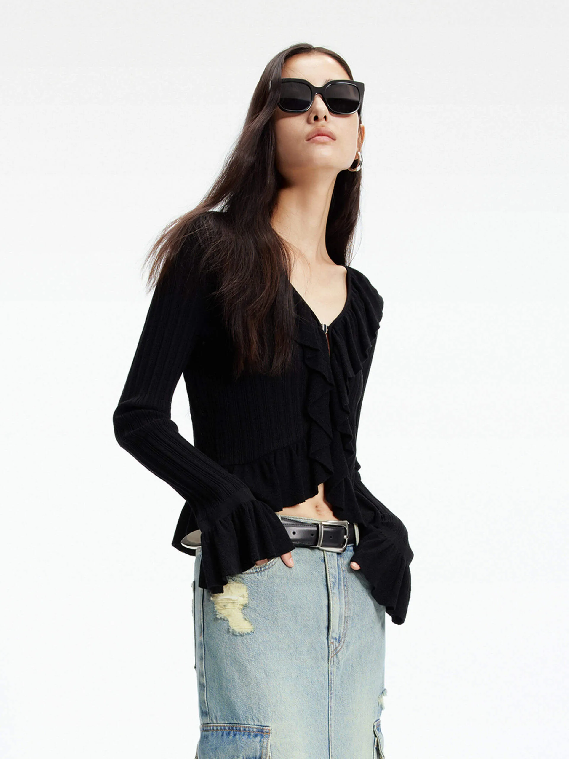 Knitted Ruffle Trim Cardigan