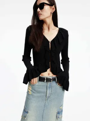 Knitted Ruffle Trim Cardigan