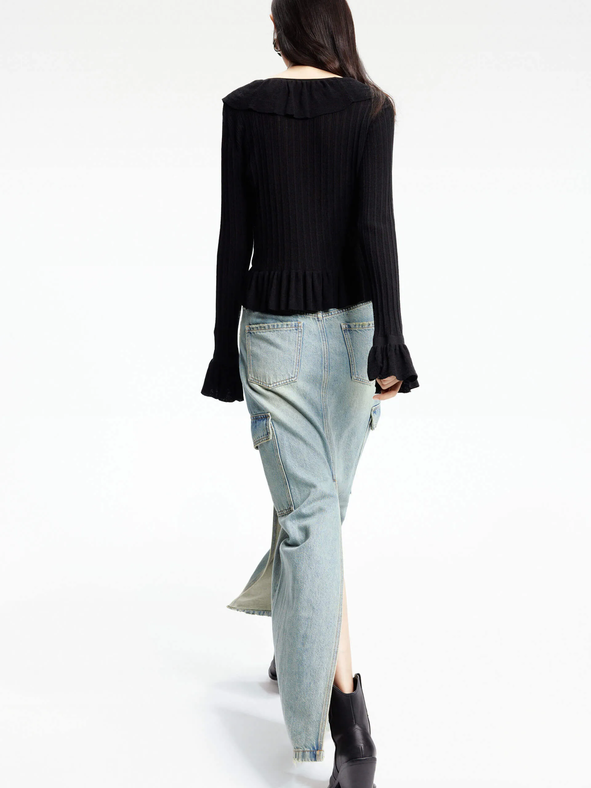 Knitted Ruffle Trim Cardigan