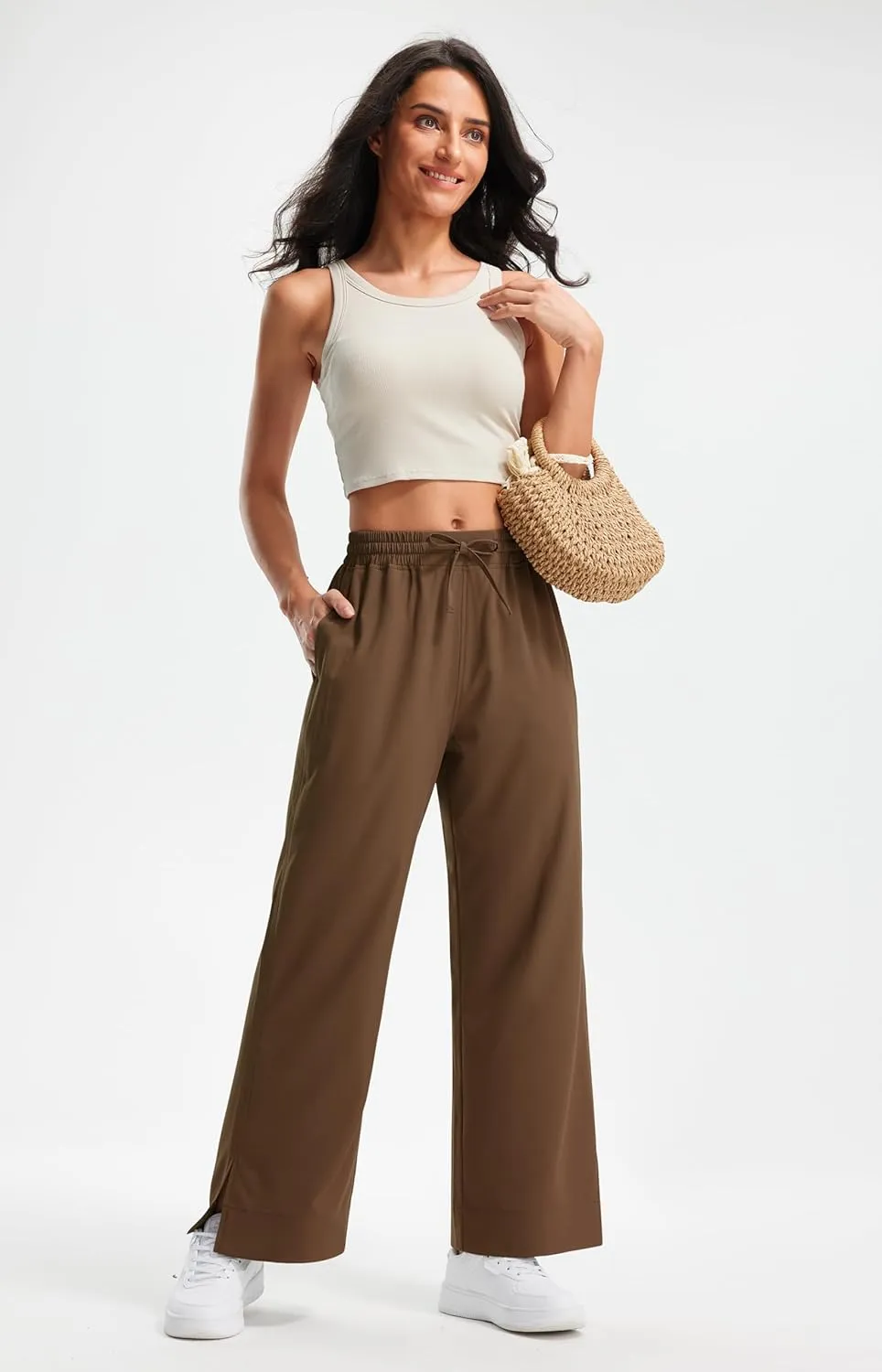 Libin Women's Lightweight Wide Leg Pants 27"/29" High Waisted Casual Work Pants Lounge Flowy Trousers with Pockets