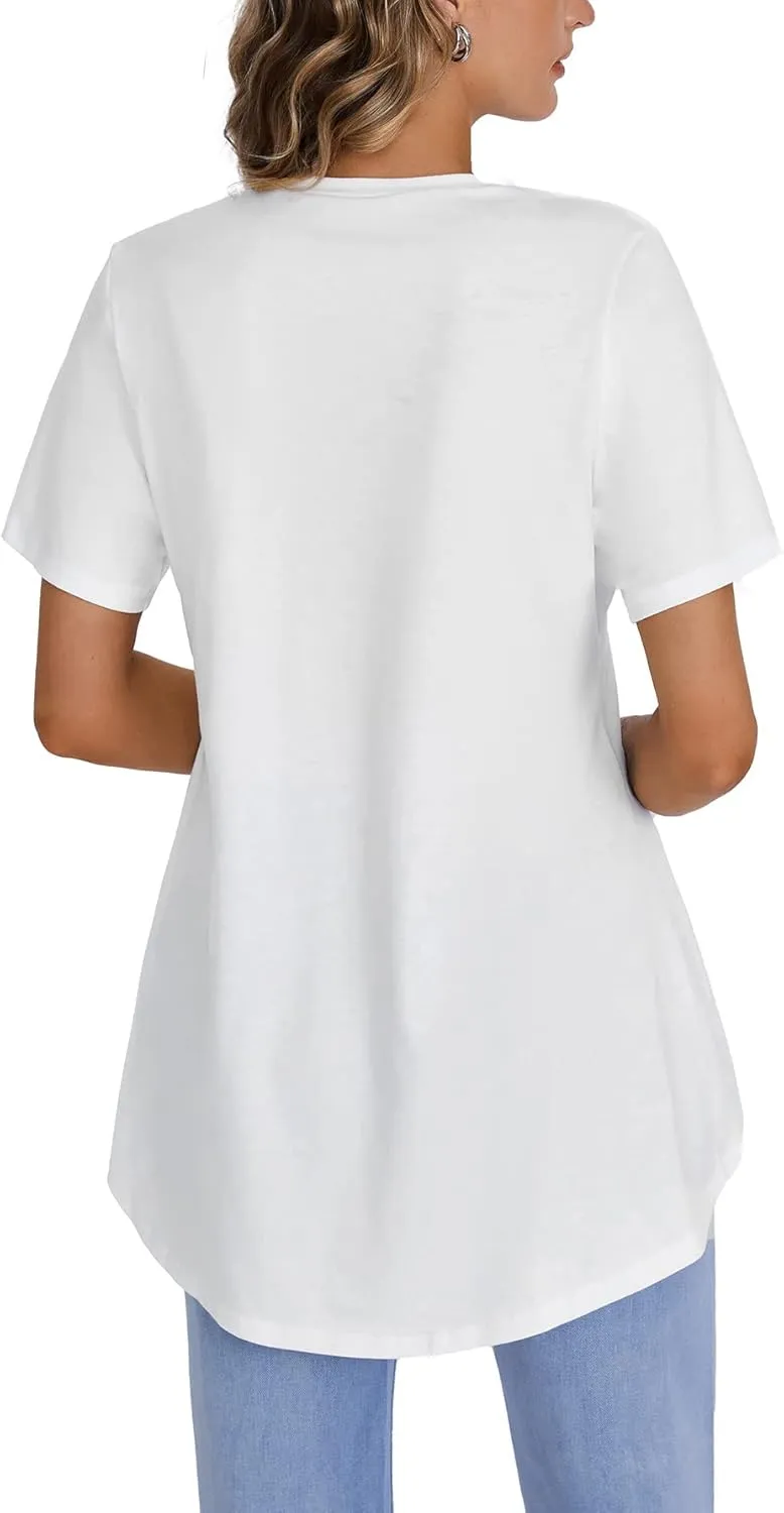 LYANER Women's Round Neck High Low Wrap Front Split Hem Short Sleeve T-Shirt Blouse Top
