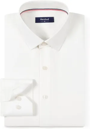 Men's Dress Shirt Long-Sleeve Regular-fit Winkle-Free Business Shirt with Convertible Cuffs Solid