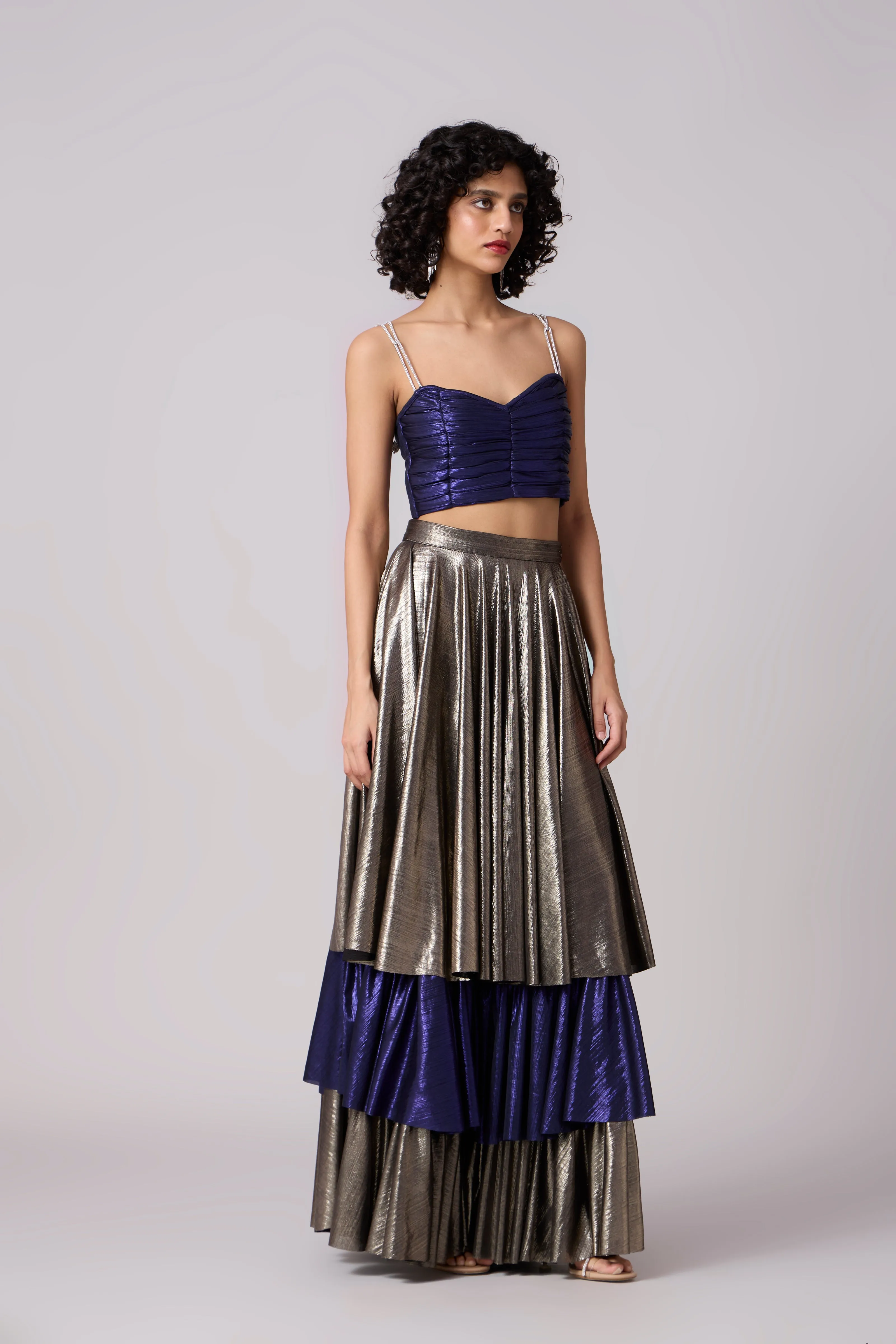 Metallic Tiered Skirt - Dark Silver