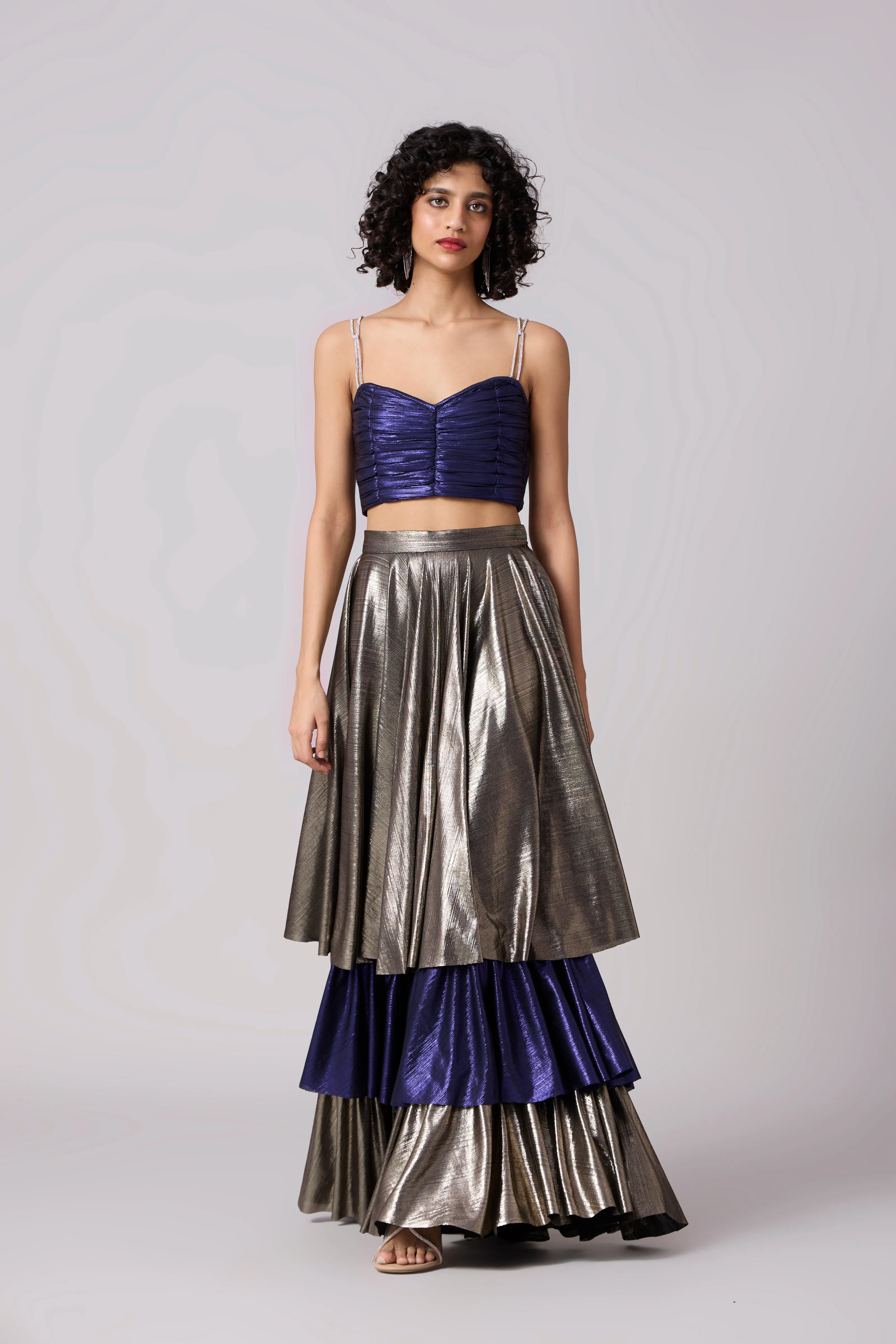 Metallic Tiered Skirt - Dark Silver