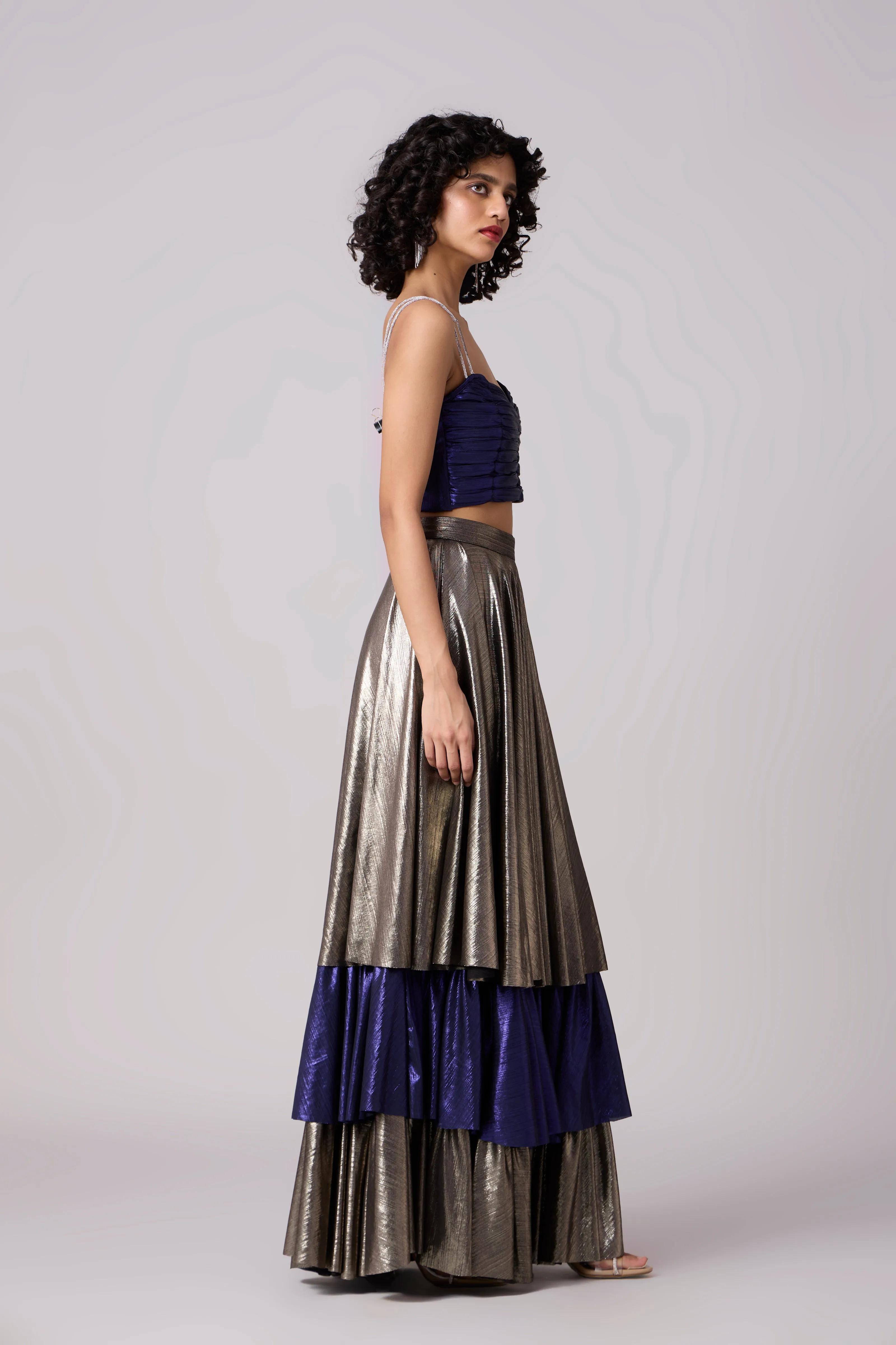 Metallic Tiered Skirt - Dark Silver