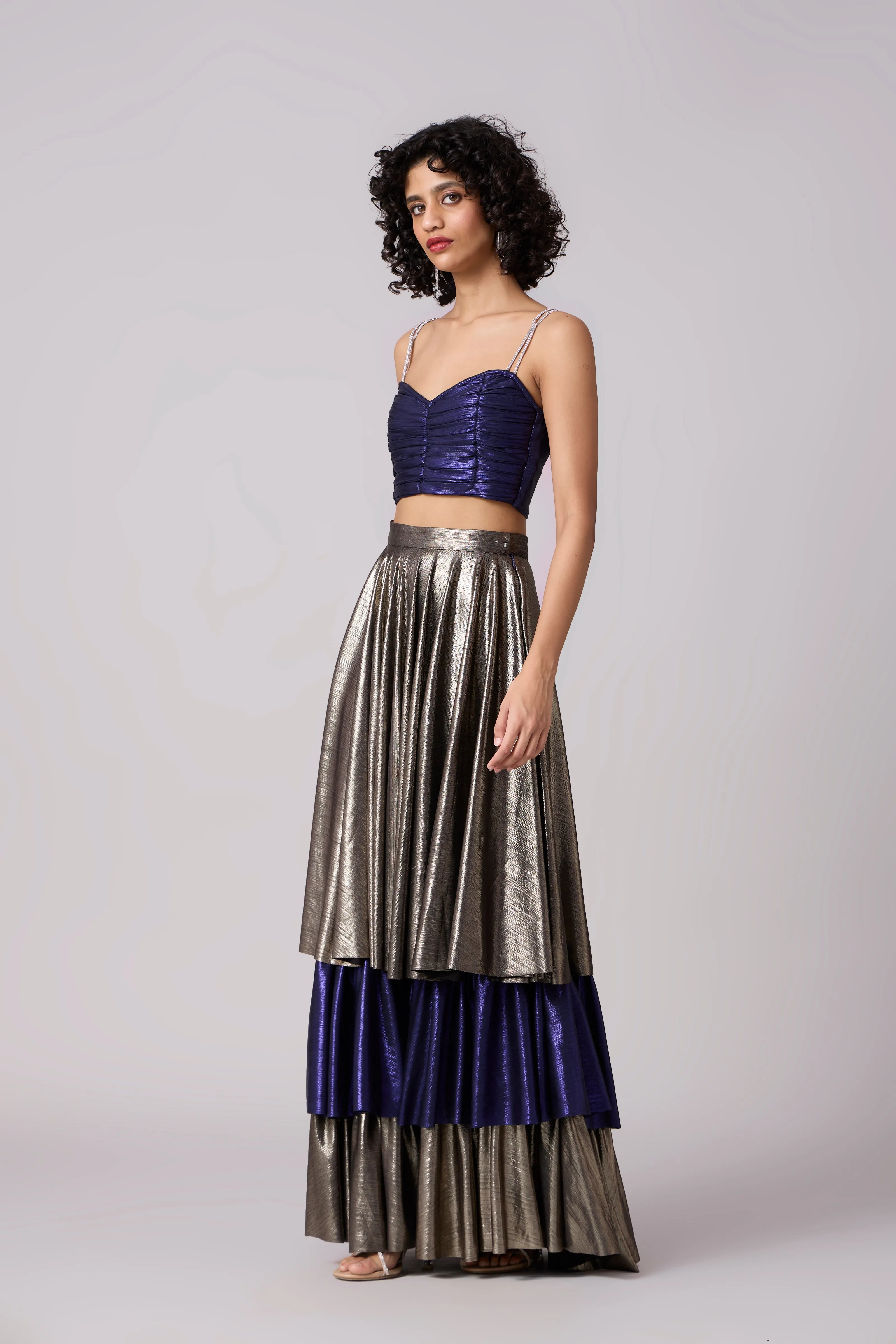 Metallic Tiered Skirt - Dark Silver