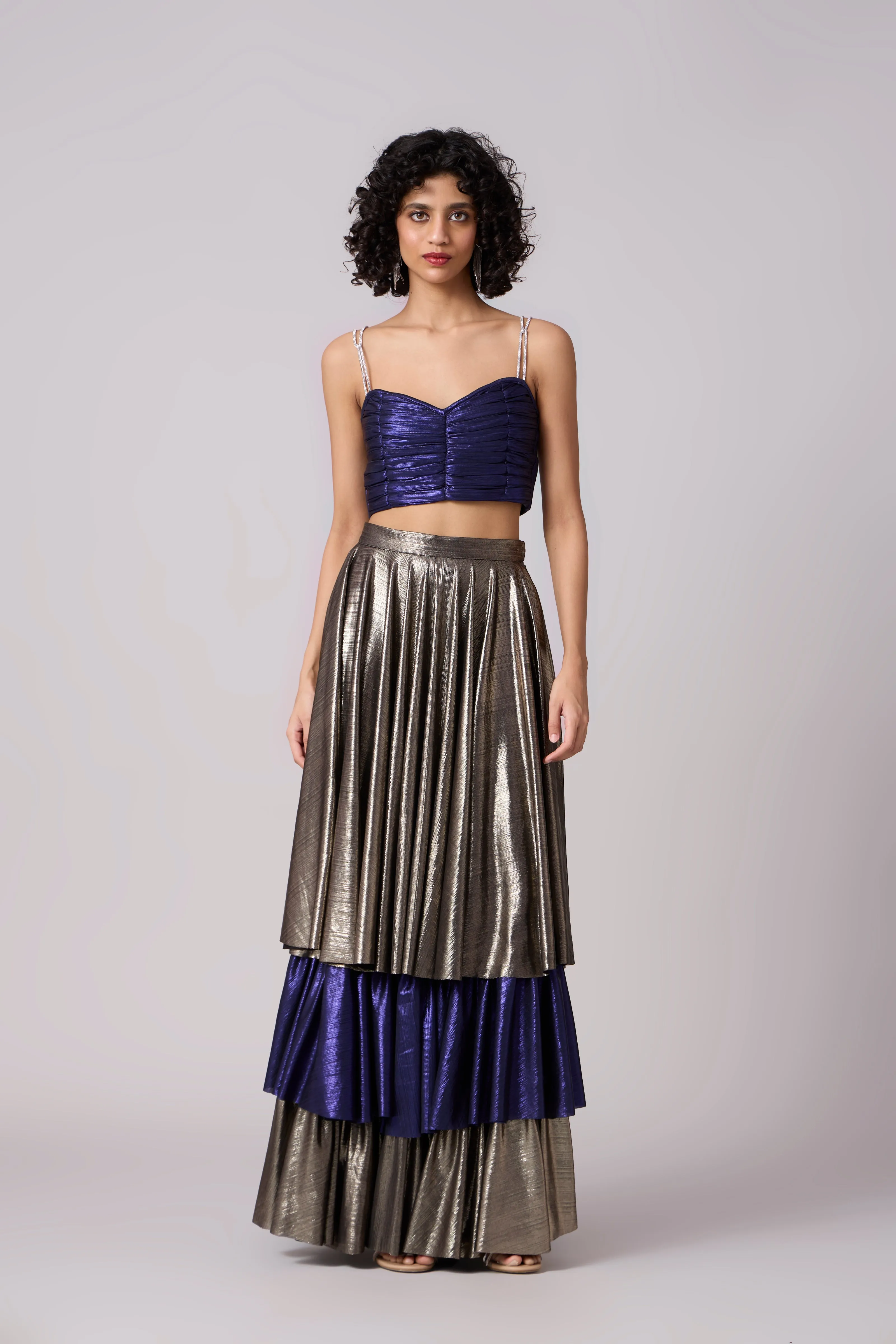 Metallic Tiered Skirt - Dark Silver