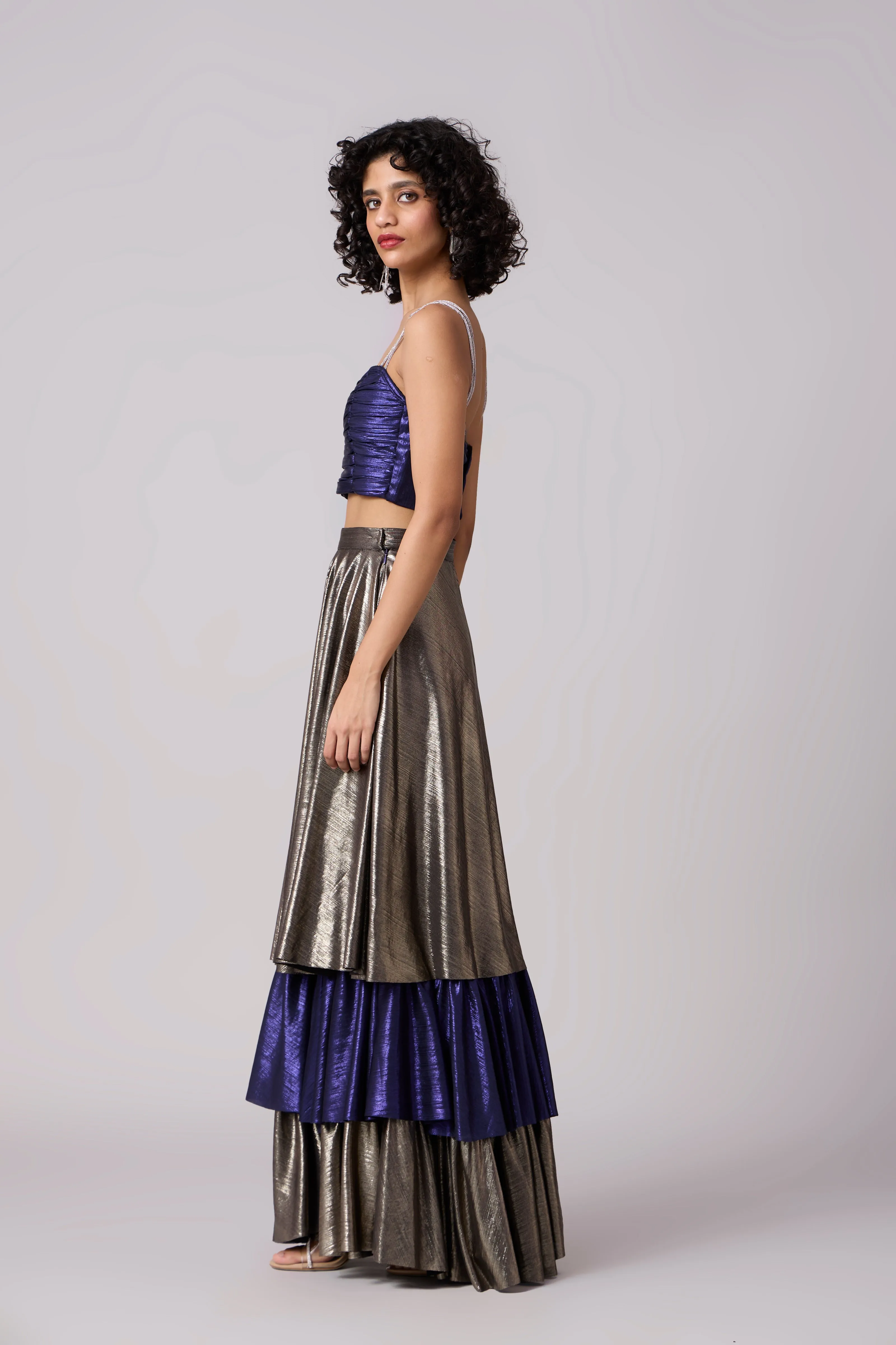 Metallic Tiered Skirt - Dark Silver