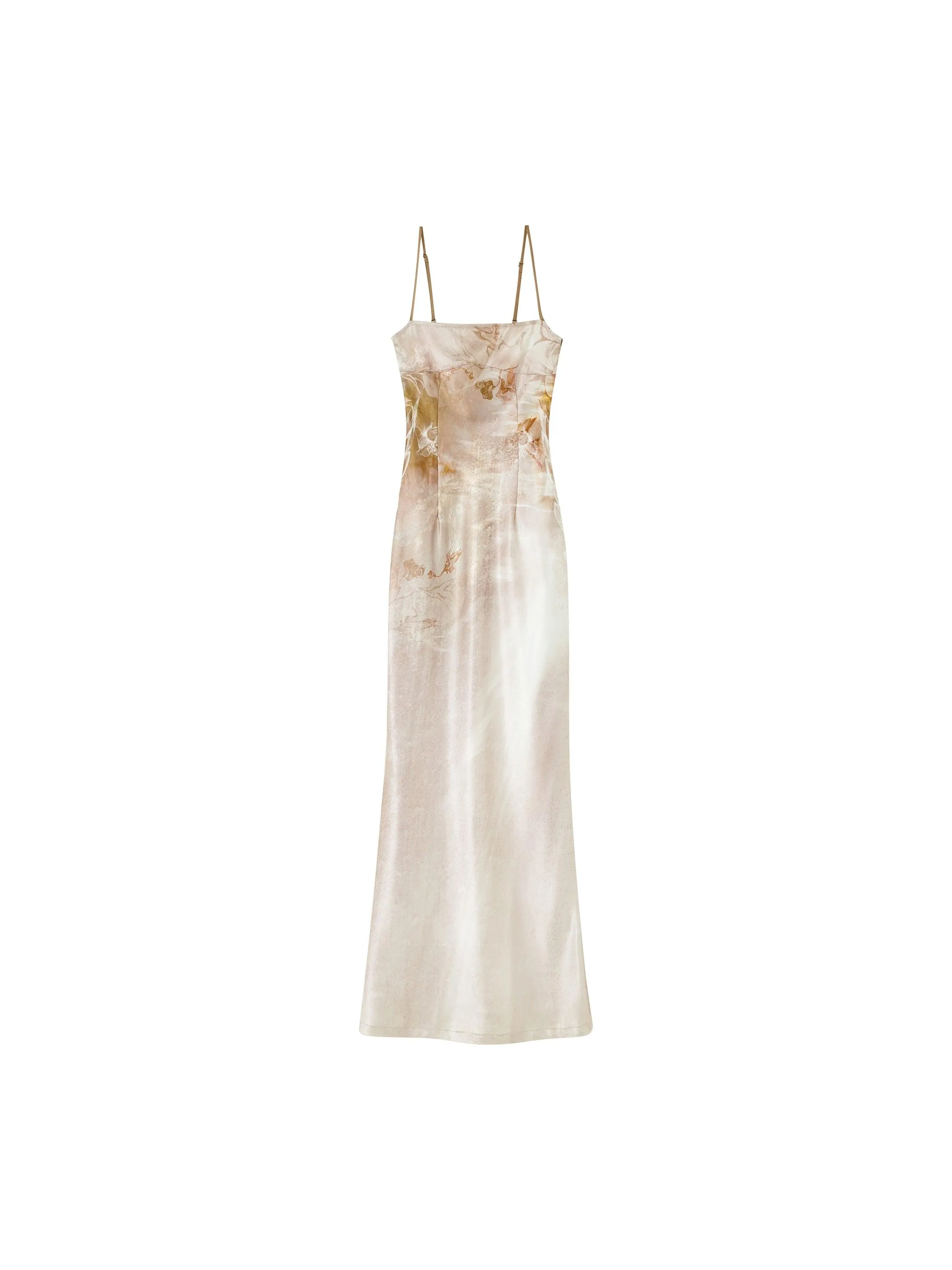 Of Akiva Ethereal Watercolor Silk Maxi Dress - Women'S Spaghetti Strap Body-Con Evening Gown