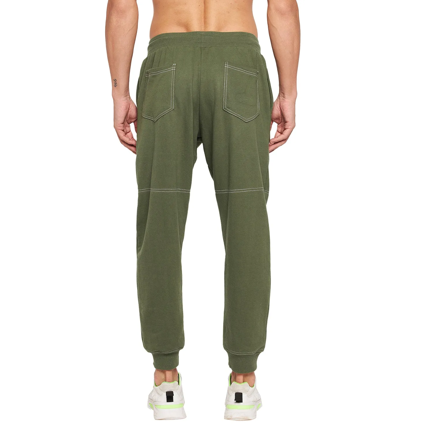 Olive Oversized Contrast Stitch Trackpants
