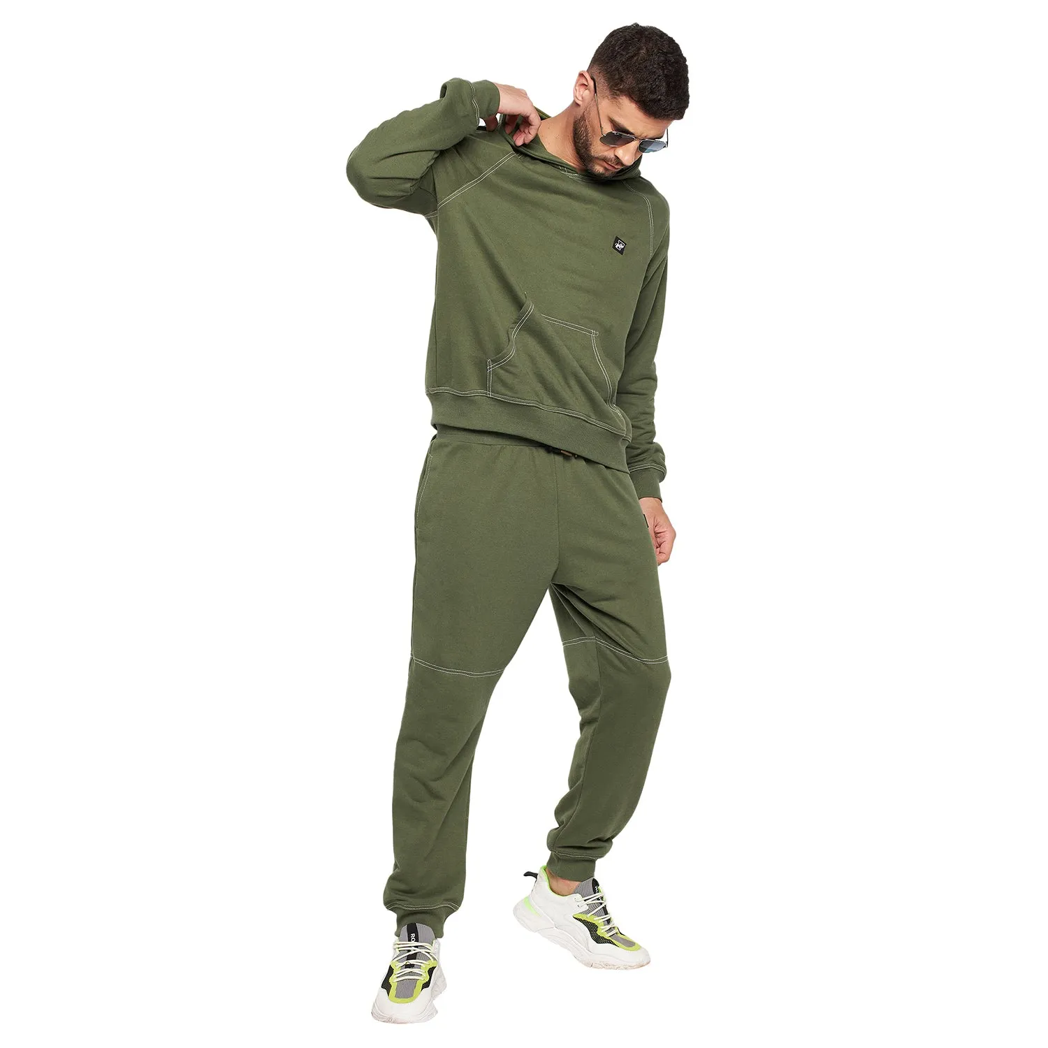 Olive Oversized Contrast Stitch Trackpants
