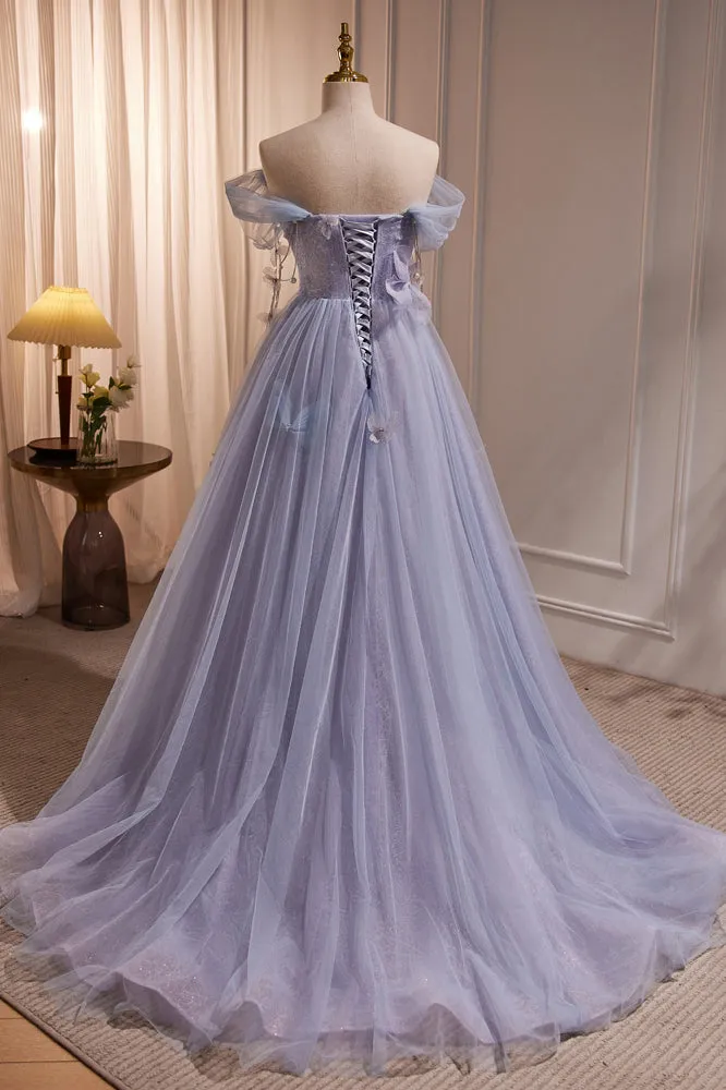 Purple Tulle Off the Shoulder Cute Short Homecoming Dress Prom Gown with Butterfly UQH0156