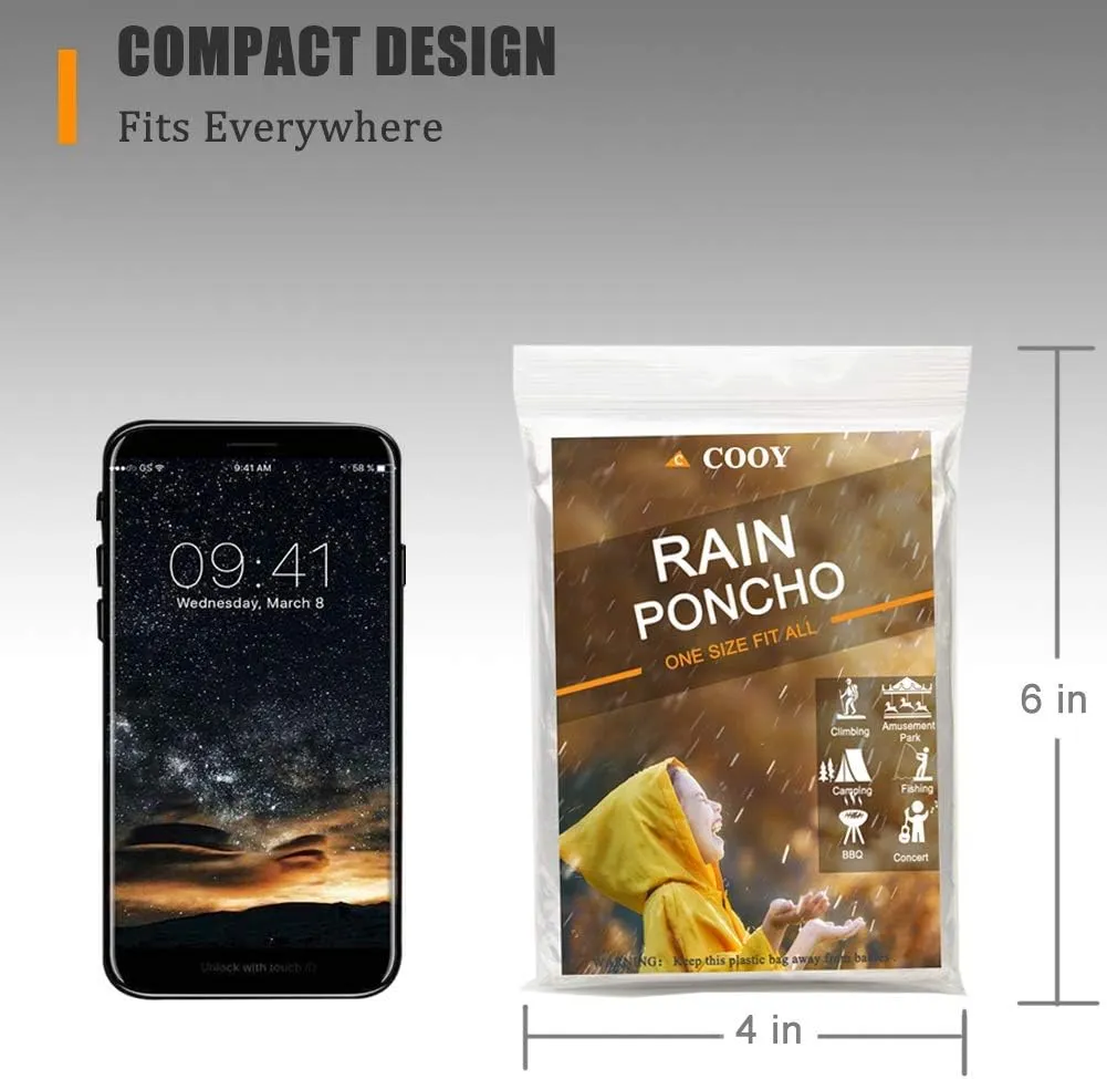 Rain Ponchos,with Drawstring Hood 10 Pack Emergency Disposable Rain Ponchos Family Pack for Adults,Clear