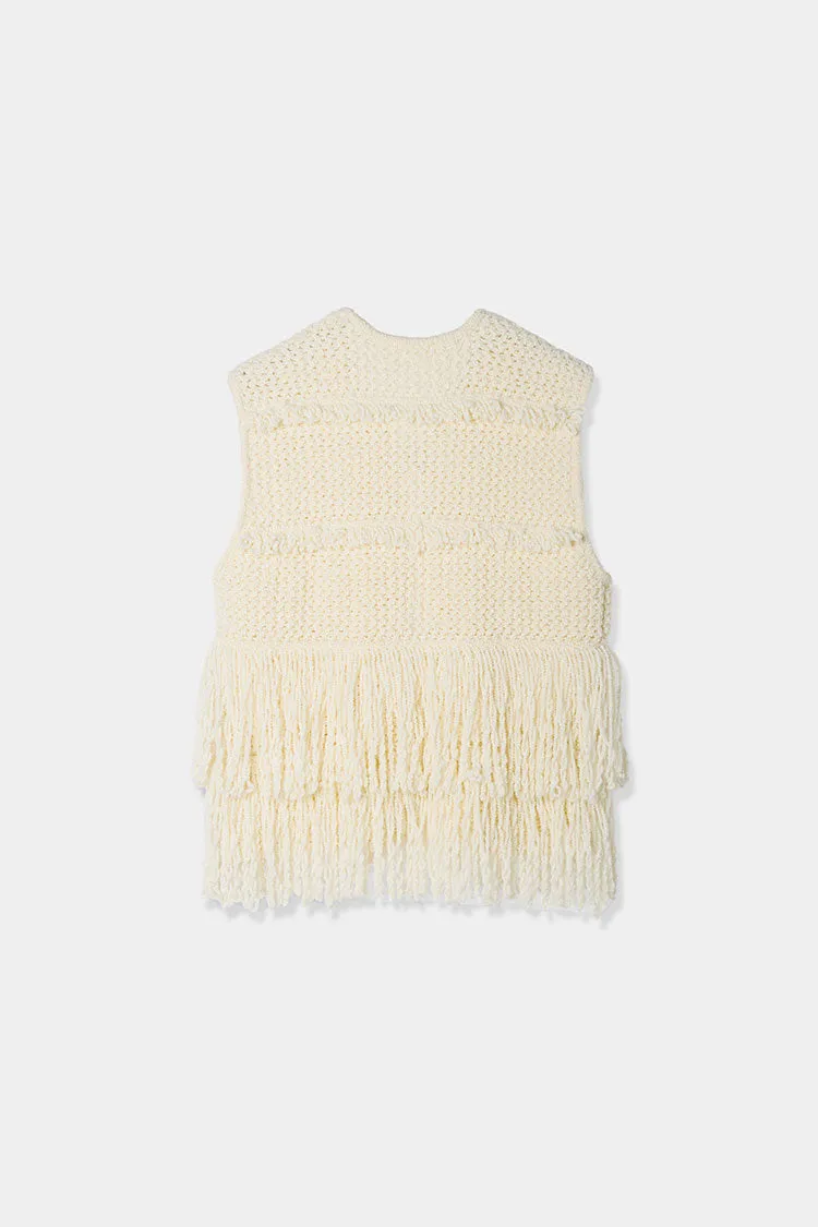 slab yarn fringe vest