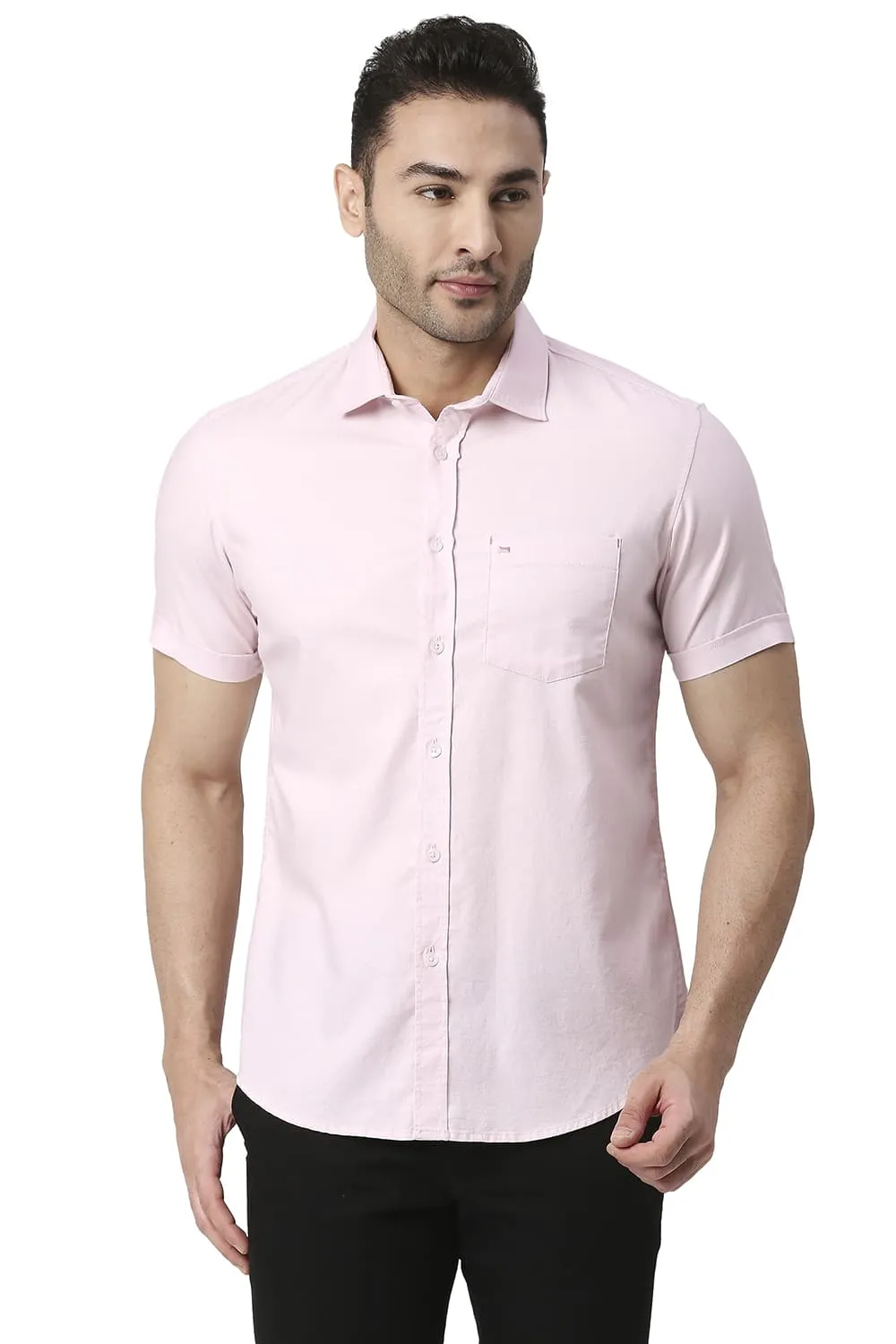 Slim Fit Cotton Dobby Halfsleeves Shirt