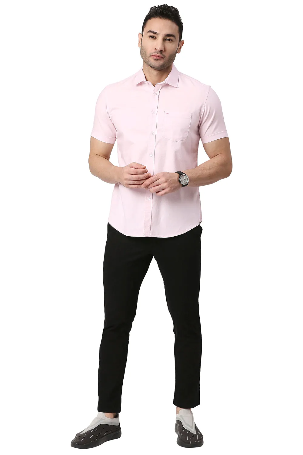 Slim Fit Cotton Dobby Halfsleeves Shirt