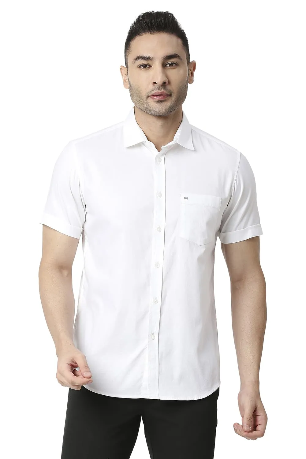 Slim Fit Cotton Dobby Halfsleeves Shirt