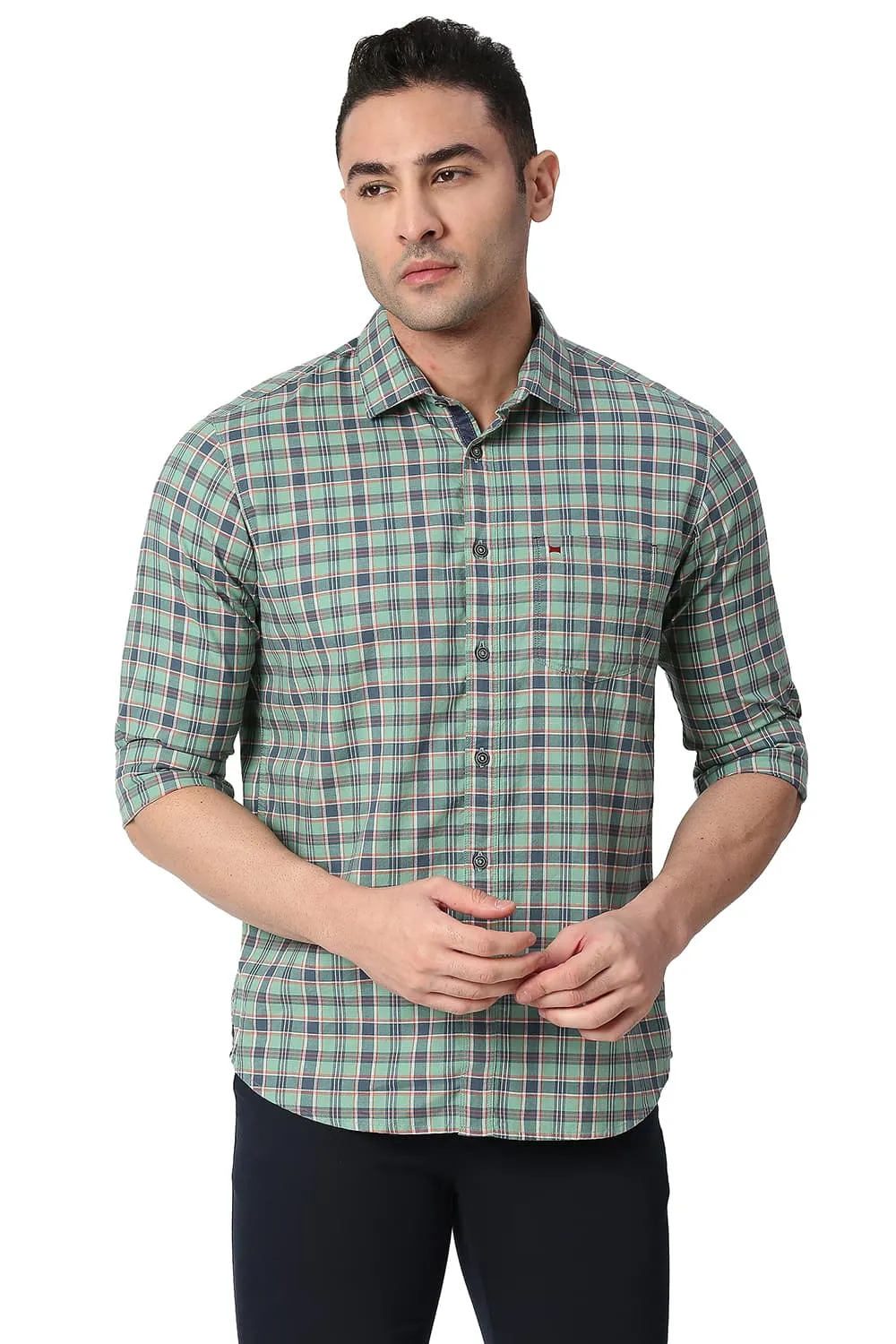 Slim Fit Cotton Oxford Checks Shirt