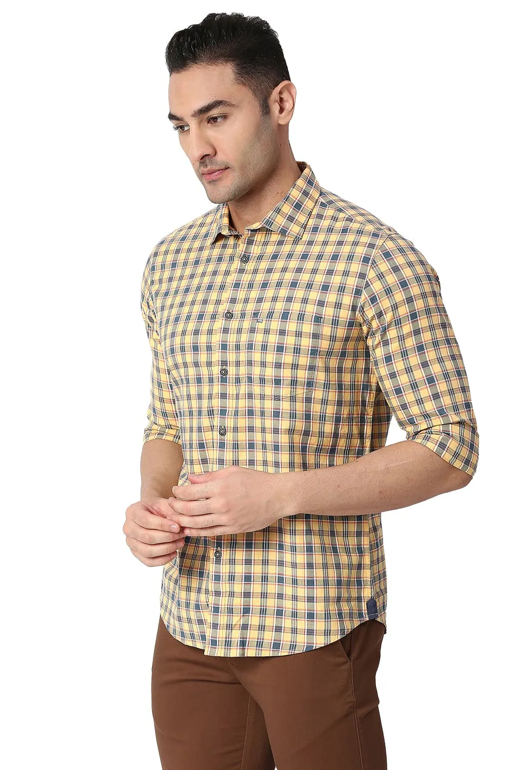 Slim Fit Cotton Oxford Checks Shirt