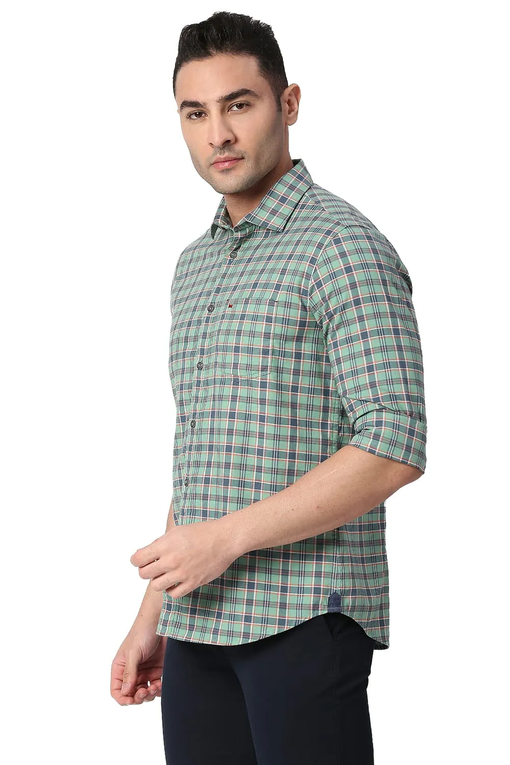 Slim Fit Cotton Oxford Checks Shirt