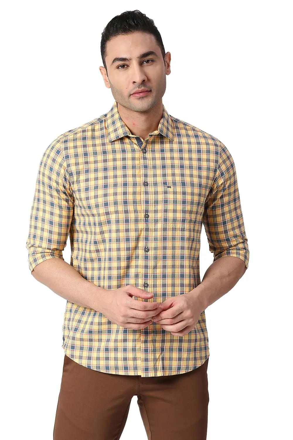 Slim Fit Cotton Oxford Checks Shirt