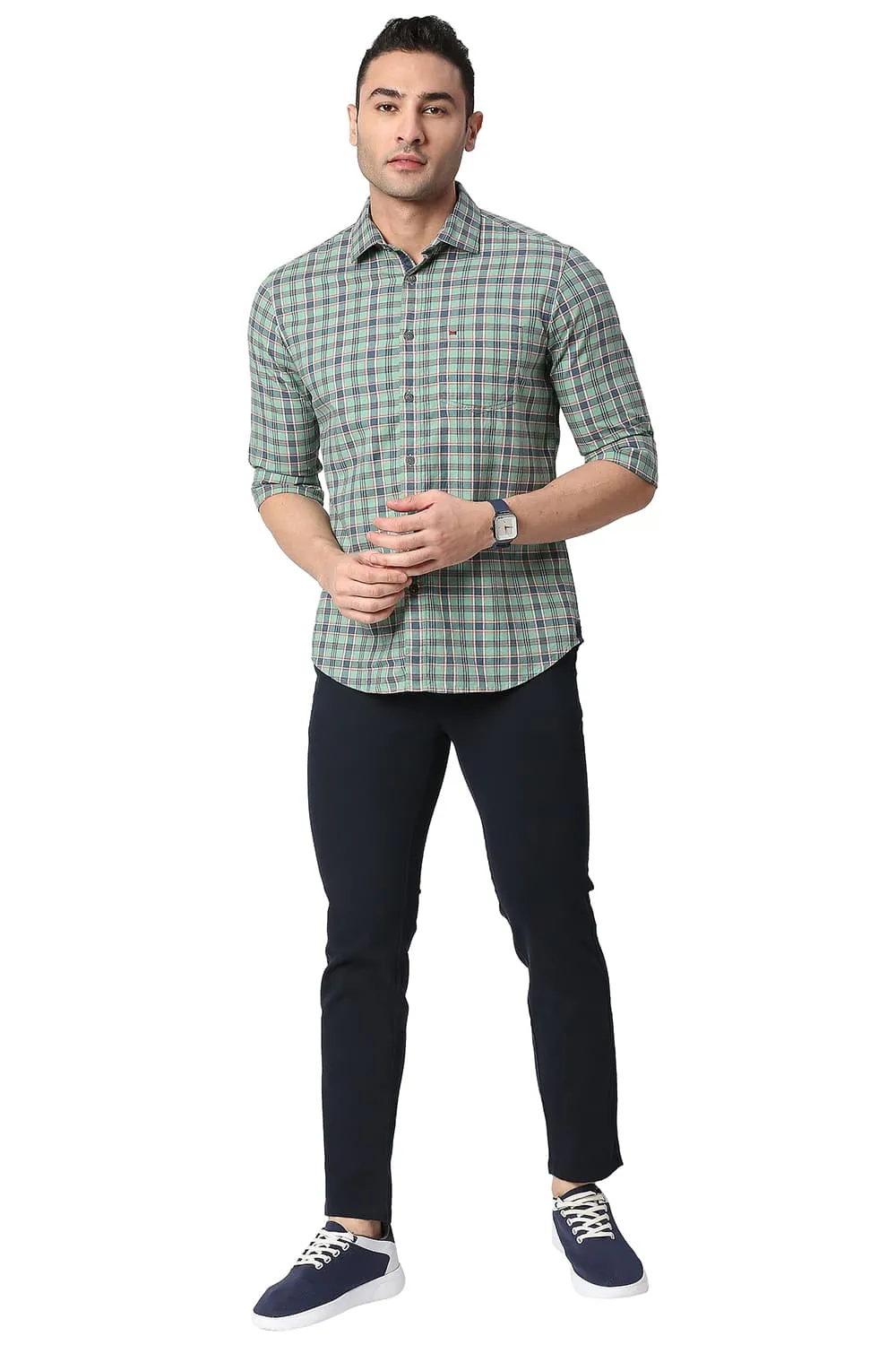 Slim Fit Cotton Oxford Checks Shirt