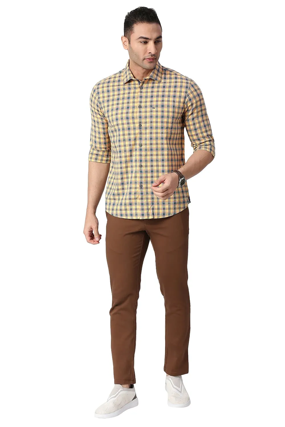 Slim Fit Cotton Oxford Checks Shirt